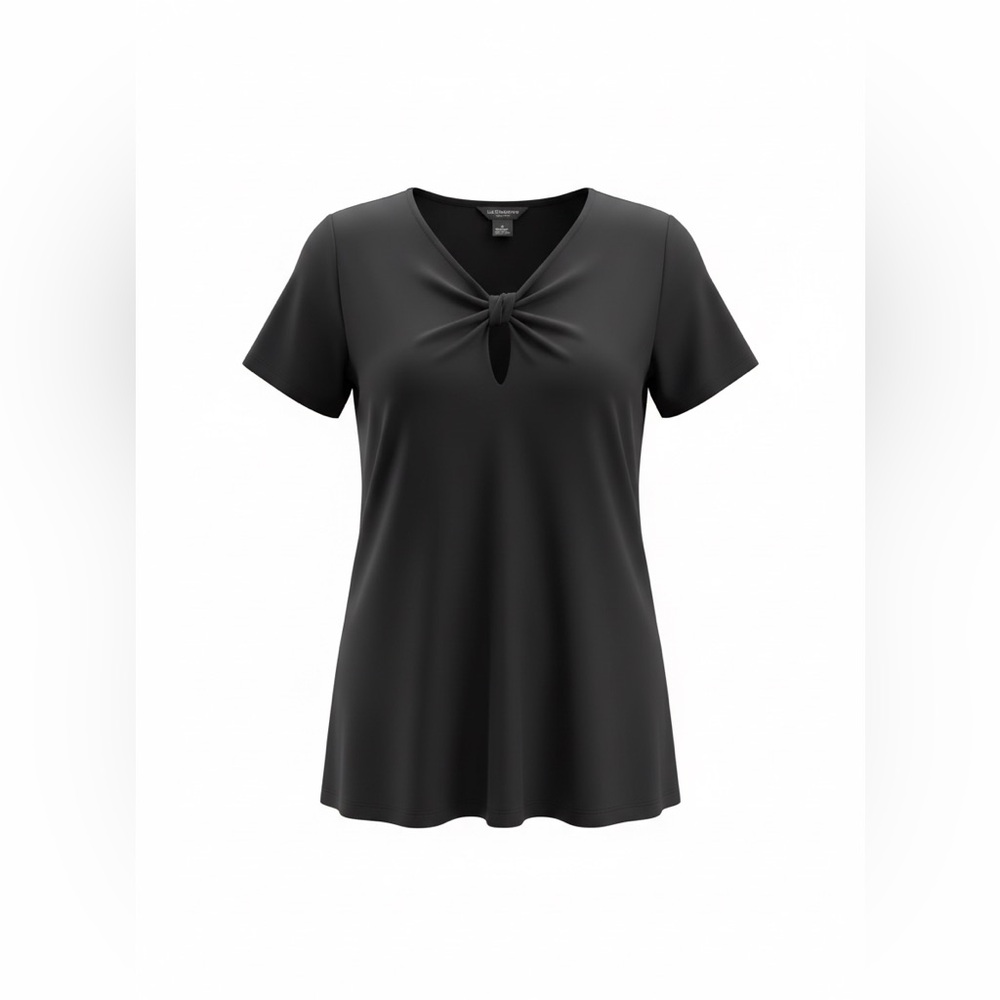 Liz Claiborne Career Black Pleated‑Neck Top – XL